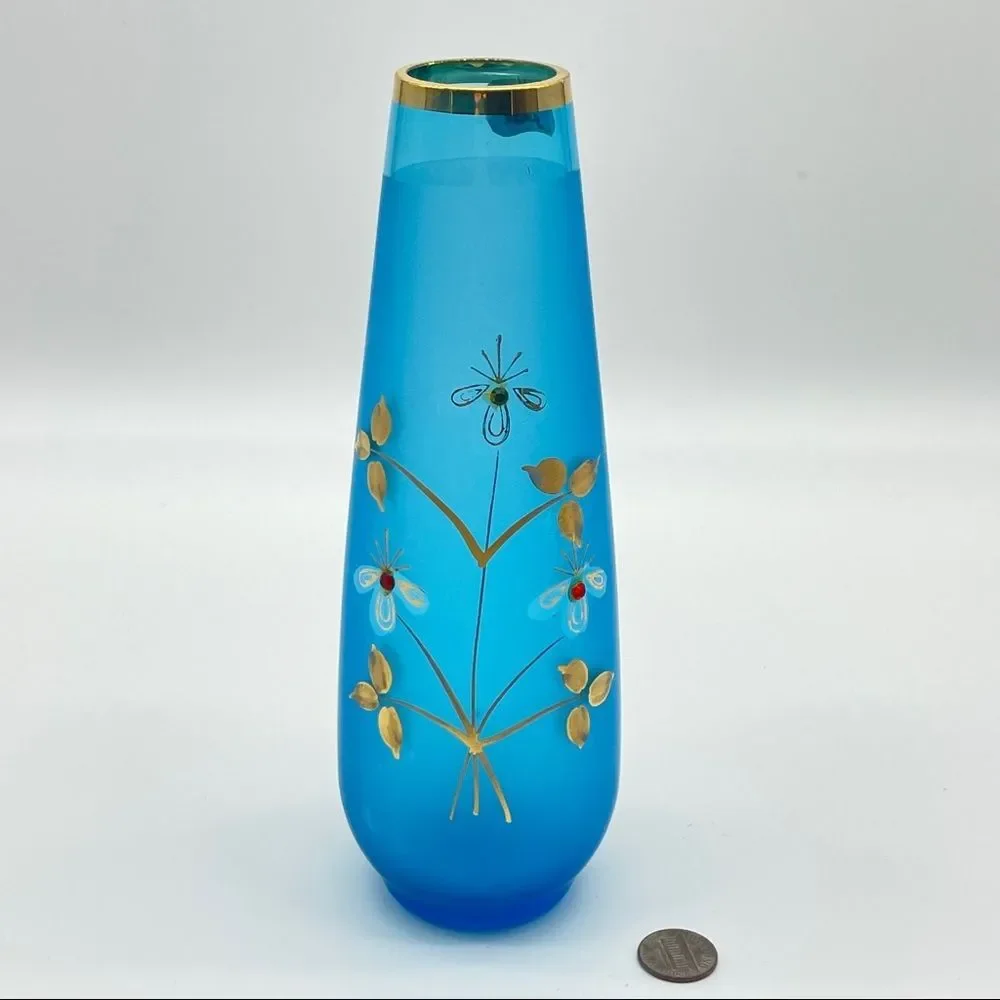 Vintage Norcrest Frosted Bud Vase Hand Painted Gold Edge MCM - Picture 8 of 9
